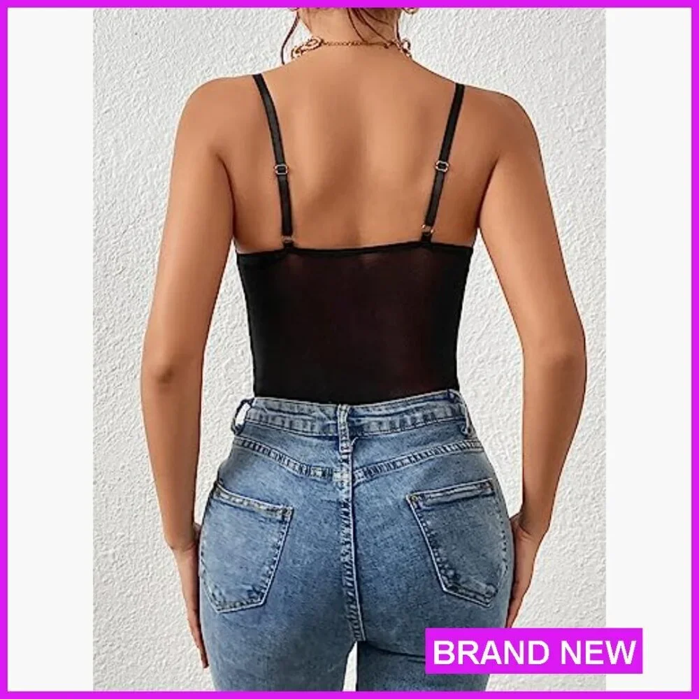Sheer Mesh Lace Bustier Bodysuit Slim Fit Y2K Chic Shapewear Corset Top